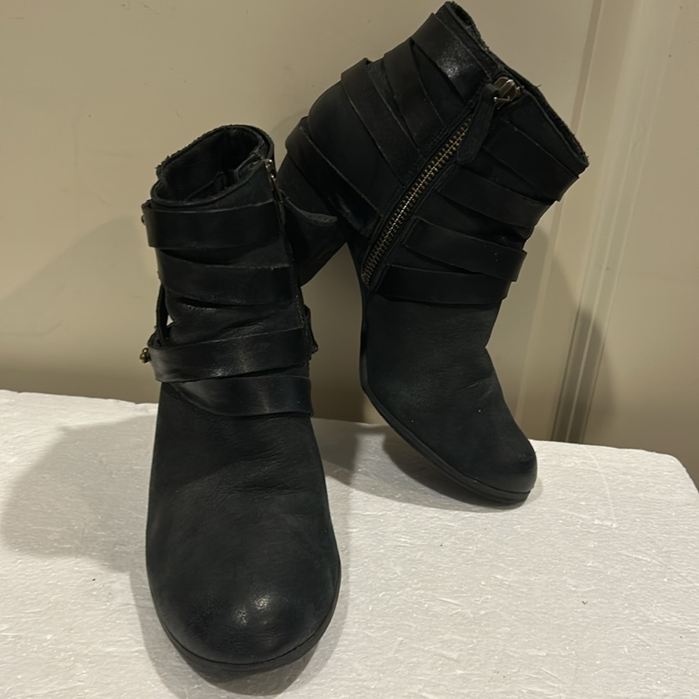 BP womens leather zip up ankle strappy boots block heel gothic punk rock size 6 - Picture 5 of 13